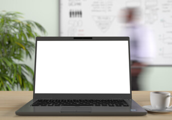 Laptop with blank screen view.