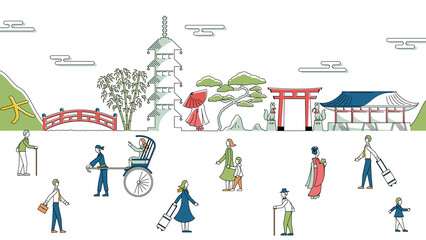 人が溢れる美しい京都の街並み - obrazy, fototapety, plakaty