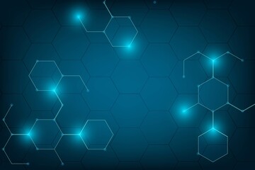 abstract blue sci fi and light elements hexagons