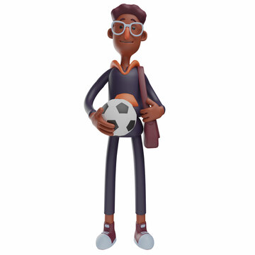 3D Student Cartoon holding a soccer ball