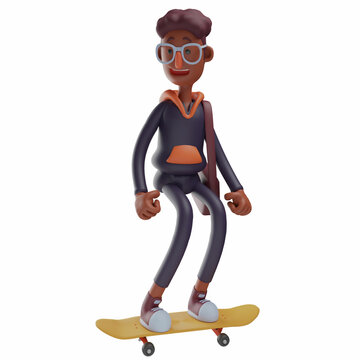 Talented Student 3D Cartoon Picture playing a skateboard