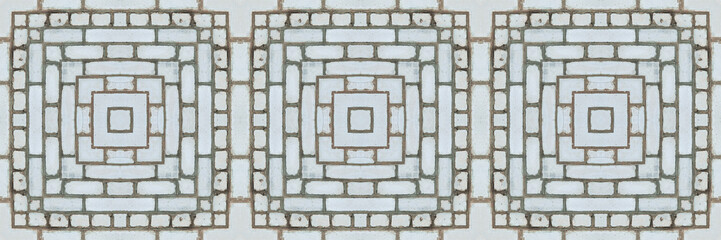 Mosaic gray brick texture, paving seamless background.