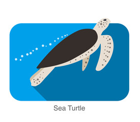 Sea Turtle swimming in the sea, flat illustration vector