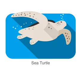 Foto op Canvas Sea Turtle swimming in the sea, flat illustration vector © hakule