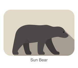 Sun bear walking side flat 3D icon design, vector illustration