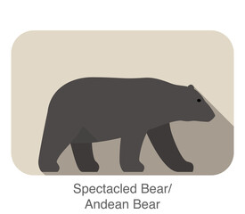 Spectacled bear walking side flat 3D icon design, vector illustration