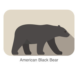 American black bear walking side flat 3D icon design, vector illustration