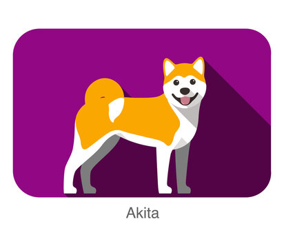 Breed akita dog standing on the ground, side, face forward, dog cartoon image