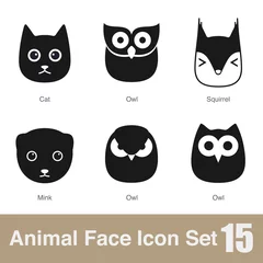 Fotobehang Animal face flat design icons, Vector black illustration © hakule