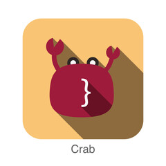 Crab face flat icon design. Animal icons series.