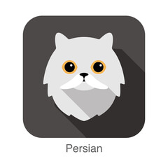Persian, Cat breed face cartoon flat icon design