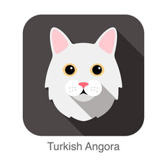 Turkish Angora Cat, Cat breed face cartoon flat icon design