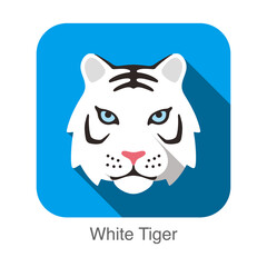 White Tiger, Cat breed face cartoon flat icon design