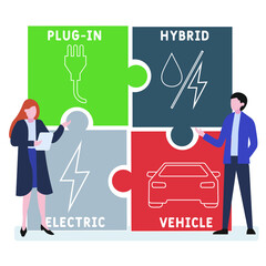 PHEV - Plug-in Hybrid Electric Vehicle acronym. business concept background.  vector illustration concept with keywords and icons. lettering illustration with icons for web banner, flyer, landing pag
