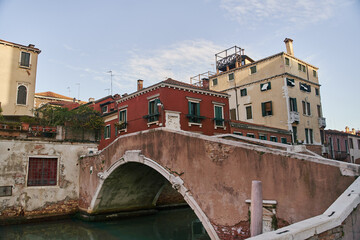 Fototapeta na wymiar Venice, Italy - October 13, 2021: Bridge over the canal in Venice. Streets of the Italian city of Venice