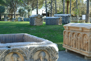Historical tombs in the ancient city. Historical burial ruins.