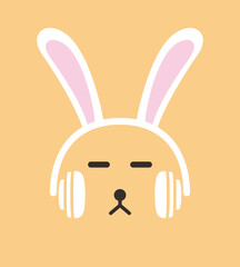 Cartoon Rabbit wearing a headset, enjoy the music