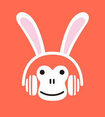 Cartoon monkey wearing a Rabbit's headset, , enjoy the music