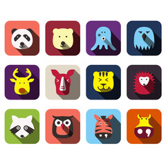 Animal face flat design icon set