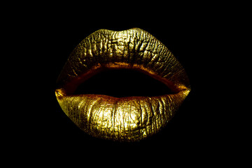 Golden mouth. Sexy gold lips, golden art.