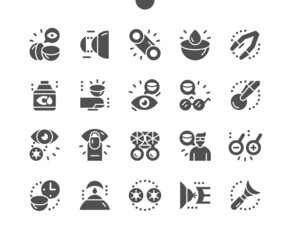 Contact lenses. Vision problems. Lenses for glasses. Health care, medical and medicine. Eyecare, optical, ophthalmology and optometry. Vector Solid Icons. Simple Pictogram