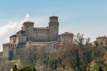 Fototapeta na wymiar Torrechiara Castle, Parma, Italy, is a 15th-century manor house with medieval and Renaissance features at the same time