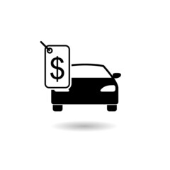 Car and price tag icon with shadow