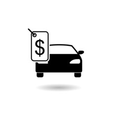 Car and price tag icon with shadow