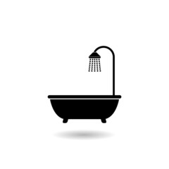 Shower with water drops flowing icon with shadow