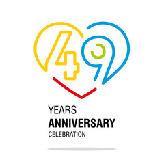 49 years anniversary celebration decoration colorful number bounded by a loving heart modern love line design logo icon white background