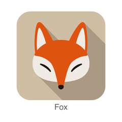 Red fox cartoon face, flat icon design, vector illustration
