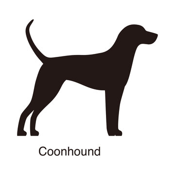 Coonhound dog silhouette, side view, vector illustration