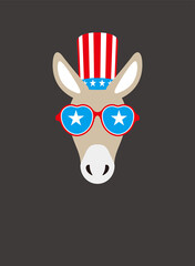 Portrait of donkey, wearing something, like Democratic Party US, cool style