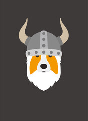 Portrait of dog, wearing horn helmet, like viking soldier, cool style