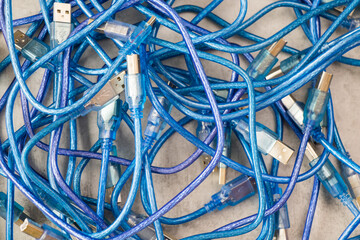 Large group of blue cables
