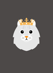 Portrait of cat, wearing golden crown, like a queen, cool style