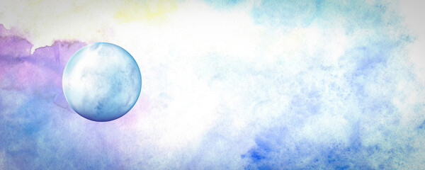 Fototapeta na wymiar Abstract watercolor background. A blue ball against the sky.