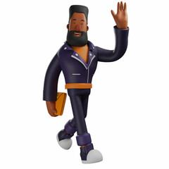 3D Beard man Cartoon Character with a smiley face