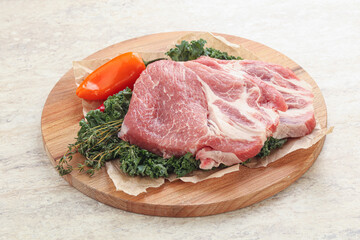 Raw pork neck for cooking