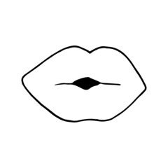 lips icon. mouth vector illustration hand drawn in doodle style. line art, nordic, scandinavian, minimalism, monochrome. sticker.