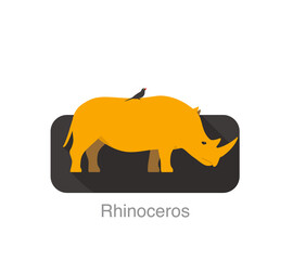Oxpecker on the back of rhino, vector illustration