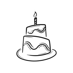 Birthday cake line art illustration icon design template vector