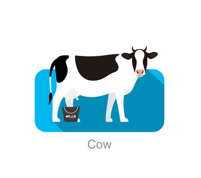 livestock, farm animal icon, cow eating grass, vector illustration