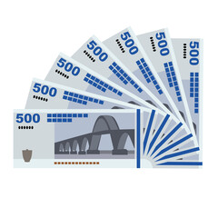 Danish Krone Vector Illustration. Denmark, Greenland, Faroe Islands money set banknotes. Paper money 500 Kr. Flat style. Isolated on white background. Simple minimal design.