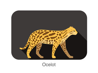 Ocelot cat walking side flat 3D icon design