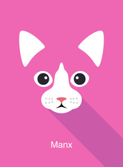 Cat cartoon face, flat animal face icon, vector illustration