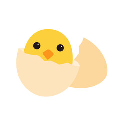 Cute cartoon chicken on the egg, flat icon, vector illustration.