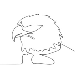 Continuous line drawing of eagle or falcon head. Hawk vector illustration animal bird minimalism for tattoo, logo, and poster. Simplicity style design.