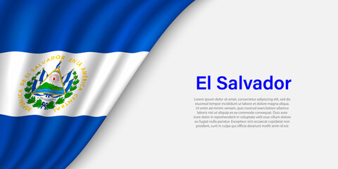 Wave flag of El Salvador on white background. - obrazy, fototapety, plakaty