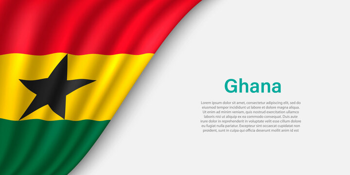 Wave flag of Ghana on white background.